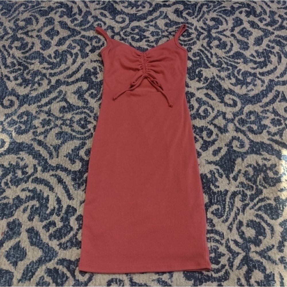 21 Saints mini tight dress cinch bust spaghetti straps coral Pink spring summer